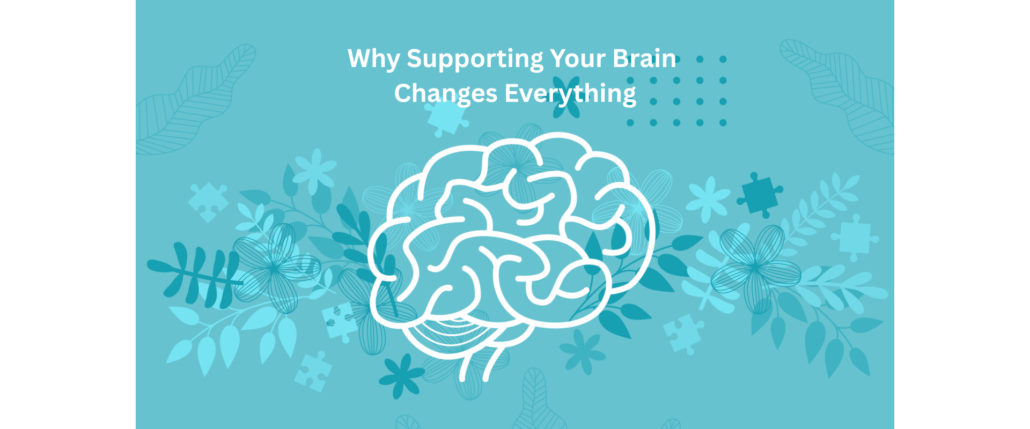blue background white puzzle pieces and white outline of a brain