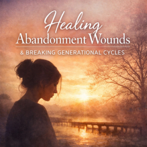 Healing in the warmth of dusk Square featured image with a warm sunrise over water, silhouetted woman in profile, and the title “Healing Abandonment Wounds & Breaking Generational Cycles” in soft white text.