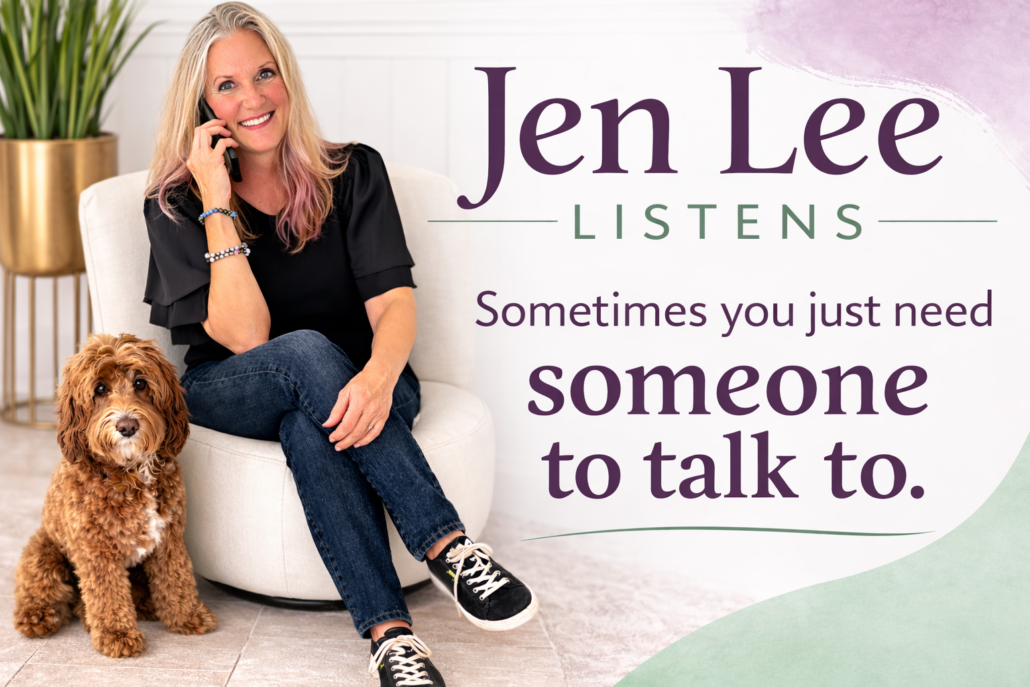 Jen Lee and her dog listen attentively
